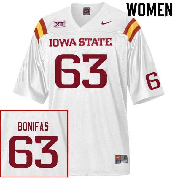 Iowa State Cyclones Women's #63 Jim Bonifas Nike NCAA Authentic White College Stitched Football Jersey PR42R88CV